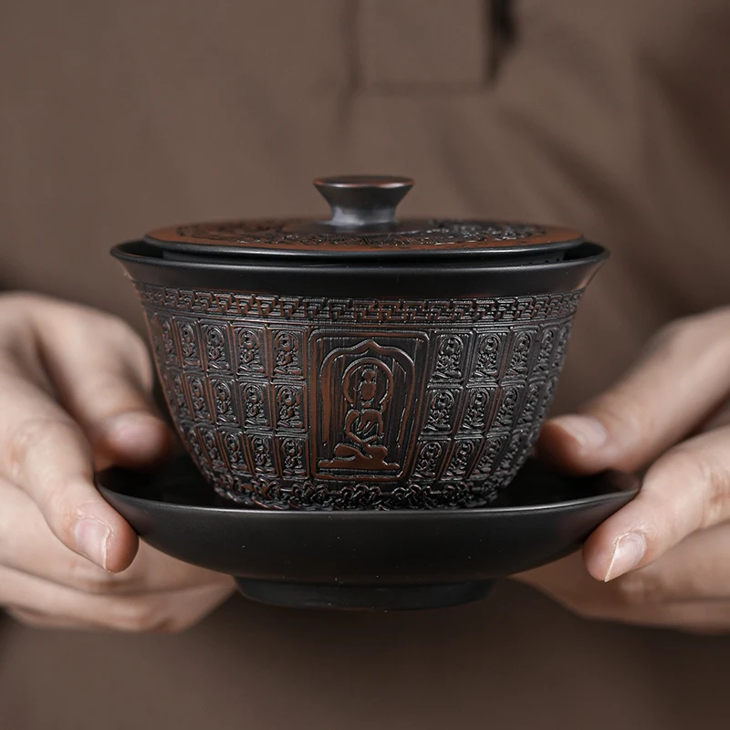 

Jianshui Clay Purple Pottery Gaiwan Ceramic Handmade Household Kung Fu Tea Set Tea Bowl Tea Cup Tea Maker Tea Ceremony