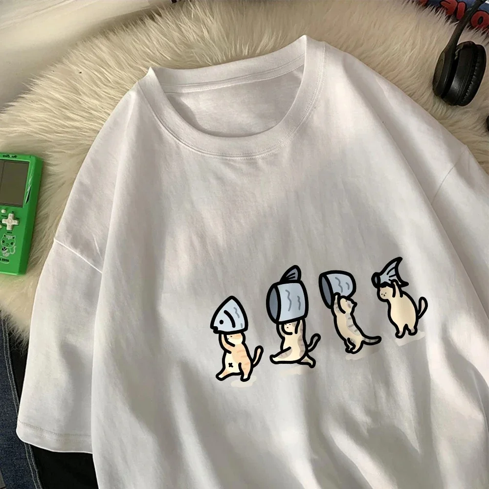 

Женские футболки с принтами Four Little Cats Holding Fish, мягкие топы с круглым вырезом и короткими рукавами, летняя одежда с графикой Y2K