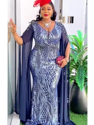 Plus Size African Party Dresses for Women Dashiki Ankara Sequin Wedding Evening Gown Sexy Bodycon Maxi Long Dress Africa Clothes