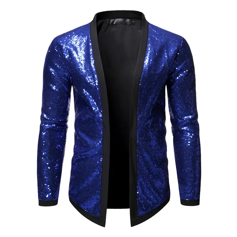 Shiny Gold Sequin Blazer Jacket Men New Slim Fit Cardigan Mens Blazers Nightclub Party DJ Stage Singer Dance Show Costume Homme