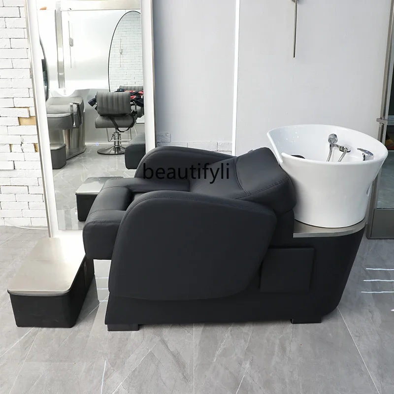 lt Barber Shop Shampoo Chair Massage Half Lying Flushing Bed Hair Salon Fiberglass Ceramic Basin