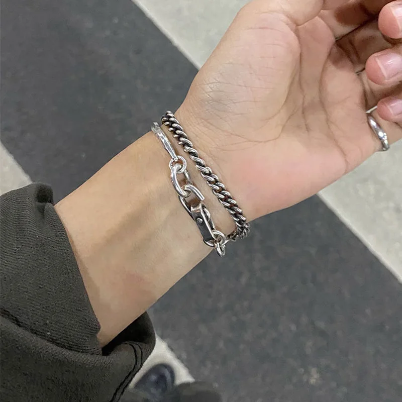 Foxanry Silver Color Hook Chain Bracelet For Women Couples Vintage Minimalist Classic Fashion Anniversary Jewelry Gift Wholesale