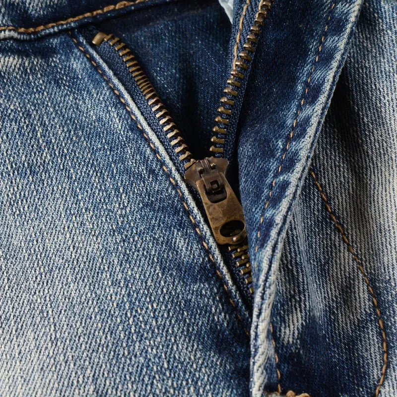 Fashion Vintage Men Jeans High Quality Retro Washed Blue Stretch Slim Fit Ripped Jeans Men Embroidery Designer Denim Pants Homme