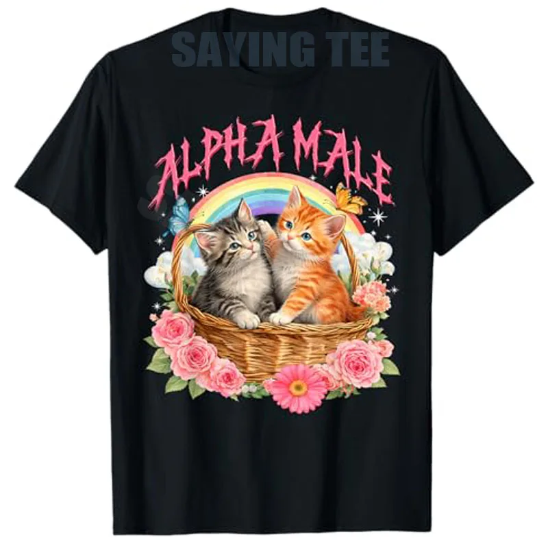 Camiseta Y2K con diseño de gatos hermanos, gato macho alfa, gatito divertido, arcoíris floral, meme de gato, para amantes de los gatos, humorística, peculiar, estética, ropa para mujer