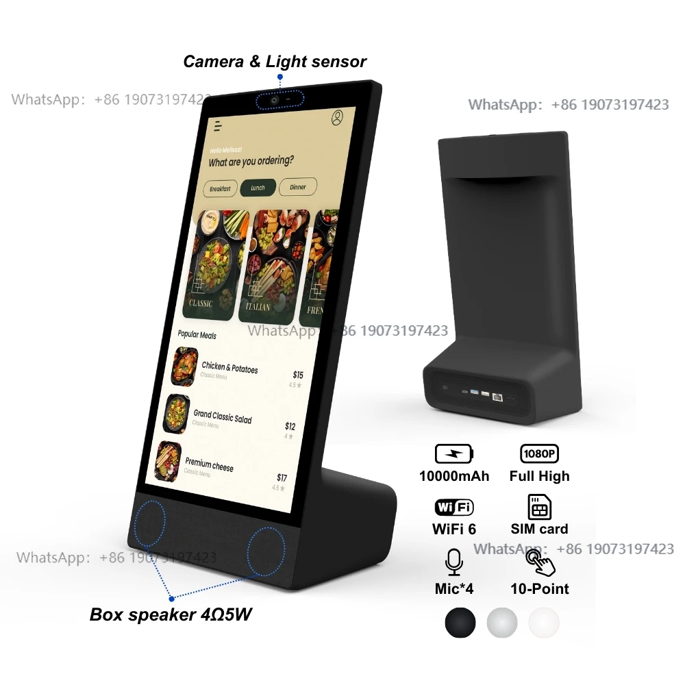 Digital Desktop Ad Menu Display 15.6-inch Touch Screen Android 14 4 + 64GB with Battery, Restaurant Digital Menu Board