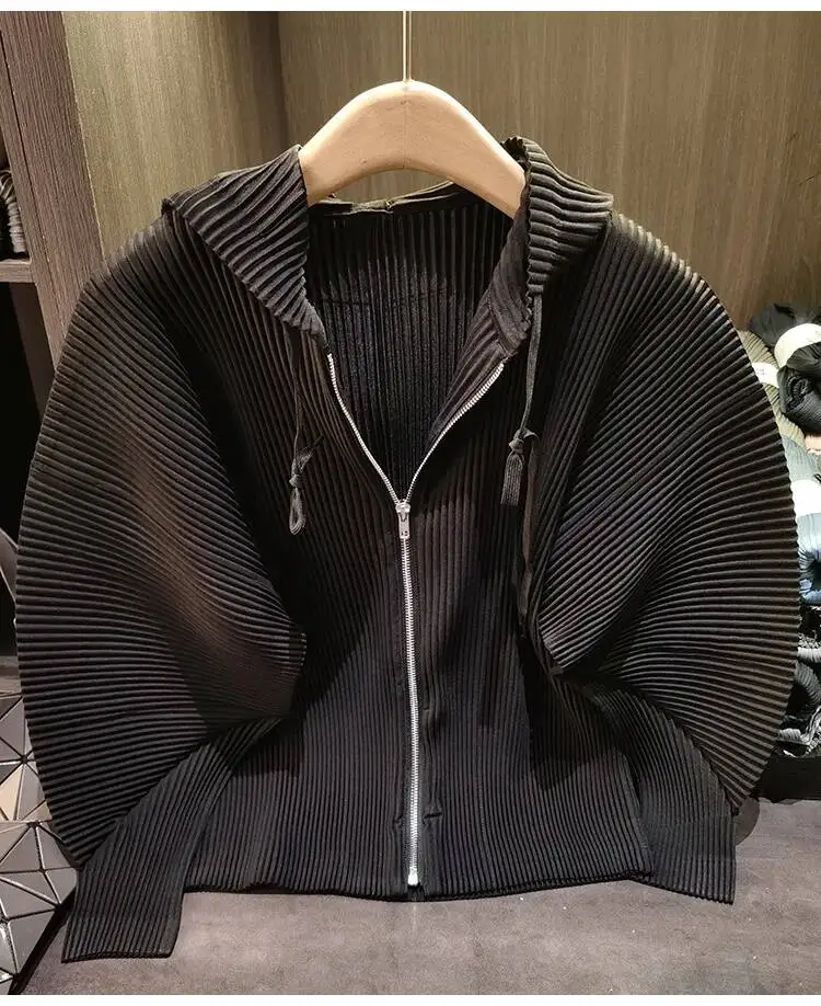 Drawstring Spring New Hooded Pleated Zipper Women's Sweatshirts Loose Elegant Simple High Quality Cardigan Coat 245YG