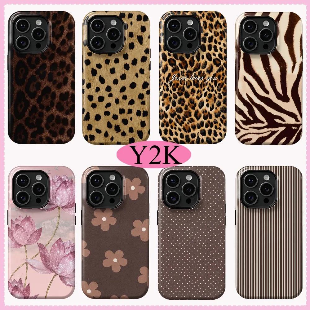 Y2K Leopard Print Phone Case for Samsung Galaxy S20 S22 S23 S24 S25 S26 FE Plus Ultra 4G 5G Double-layer Cover