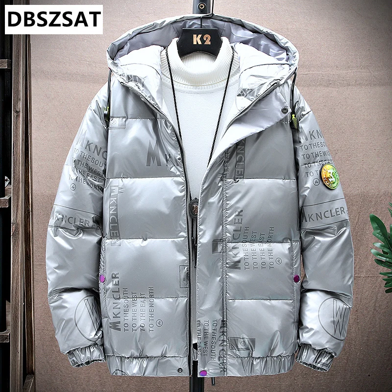 Chaqueta de plumón de pato blanco para hombre, moda de invierno, versión coreana de la tendencia de engrosamiento, Chaqueta corta brillante, informal para jóvenes, 2023