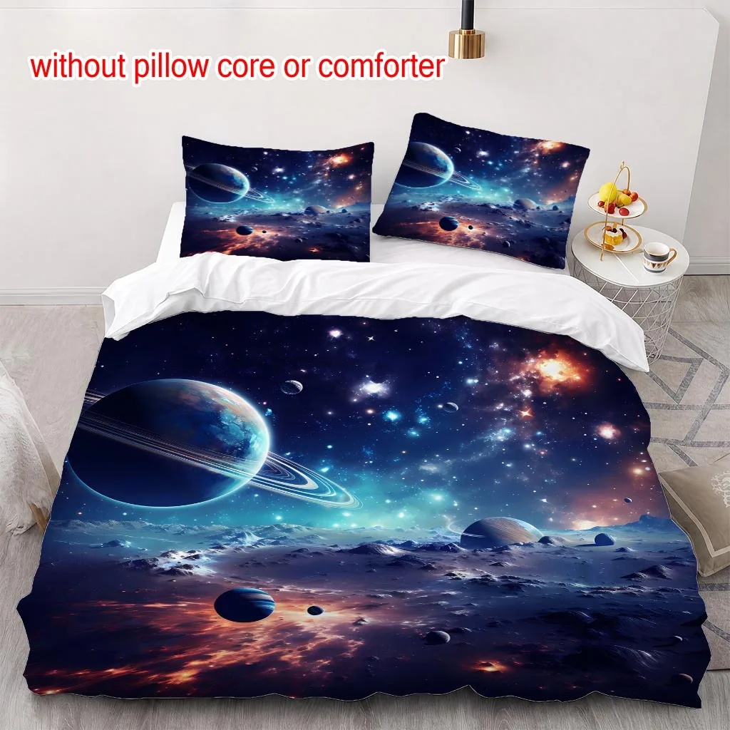 Duvet Cover Set 3 Piece Star Ring Planet Overlooking Alien Wilderness Printed Duvet Cover Set 100% Polyester Fiber Duvet Cover Soft Brushed Bedding for Bedroom Hotel Dormitory