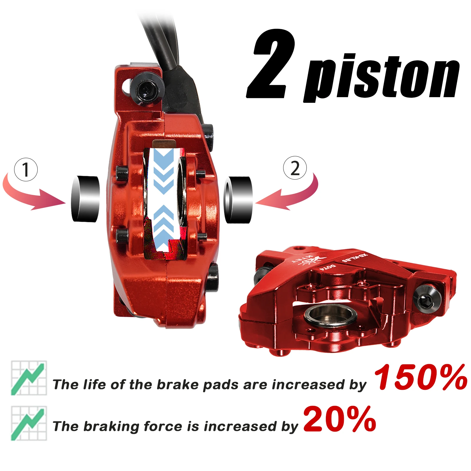 KTET XD-KL.BS Hydraulisches Bremsen-Kit 2 Kolben Vorne oder Hinten 180mm Rotor Vorgefüllter Schlauch Stromunterbrechung für E-Bike E-Motorrad E-Scooter – Detail 7