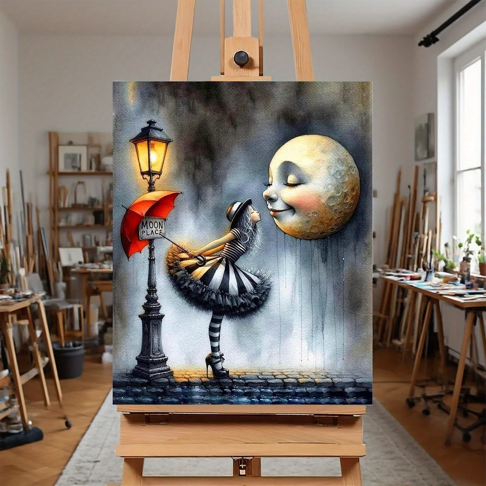 1pc frameless Professional Art Use: A less DIY Digital Oil Painting Kit Featuring a Romantic Encounter Between a Dreamy Maiden a