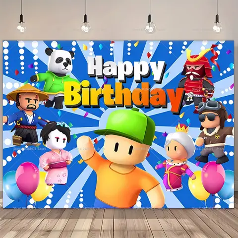 Stumble Guys Theme Birthday Party Cartoon Decoration Banner Background Boy Girl Gift Party Supplies Baby Shower Photography Prop