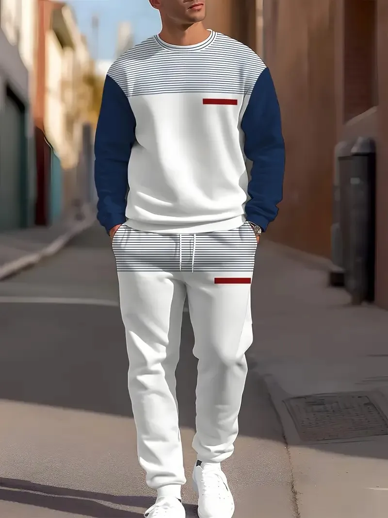 The new men's round-neck sweatshirt set for Spring and Autumn 2025 features a casual and comfortable 3D pattern print