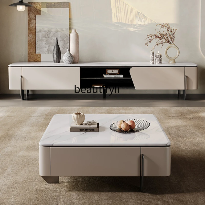 Italian Light Luxury Acrylic TV Cabinet and Tea Table Combination Nordic Sitting Room Cabinet Minimalist Coffee Table