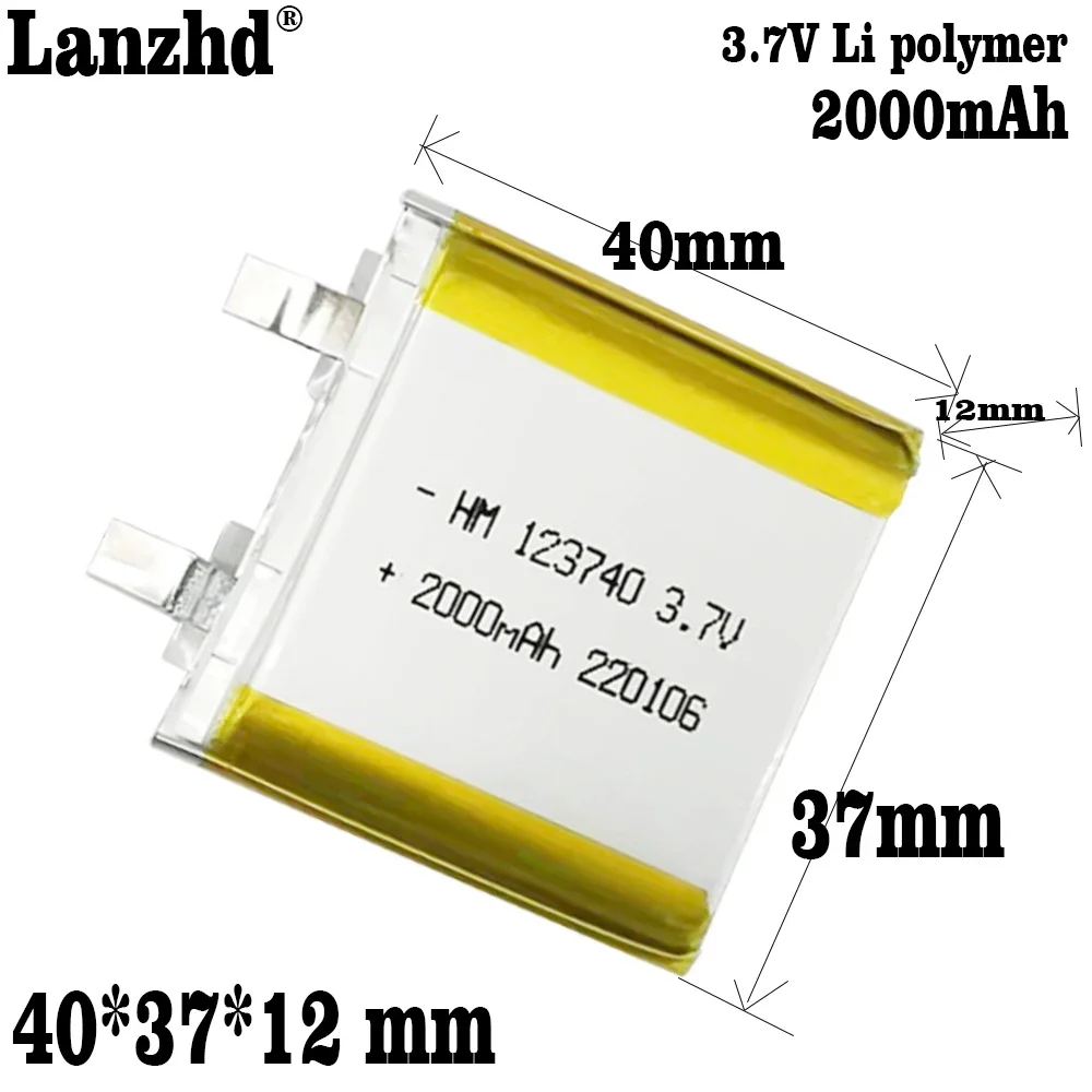 

1-12pcs 3.7V 2000mAh 123740 Polymer Lithium LiPo Battery For GPS PSP DVD PAD Tachograph power bank Speaker Searchlight