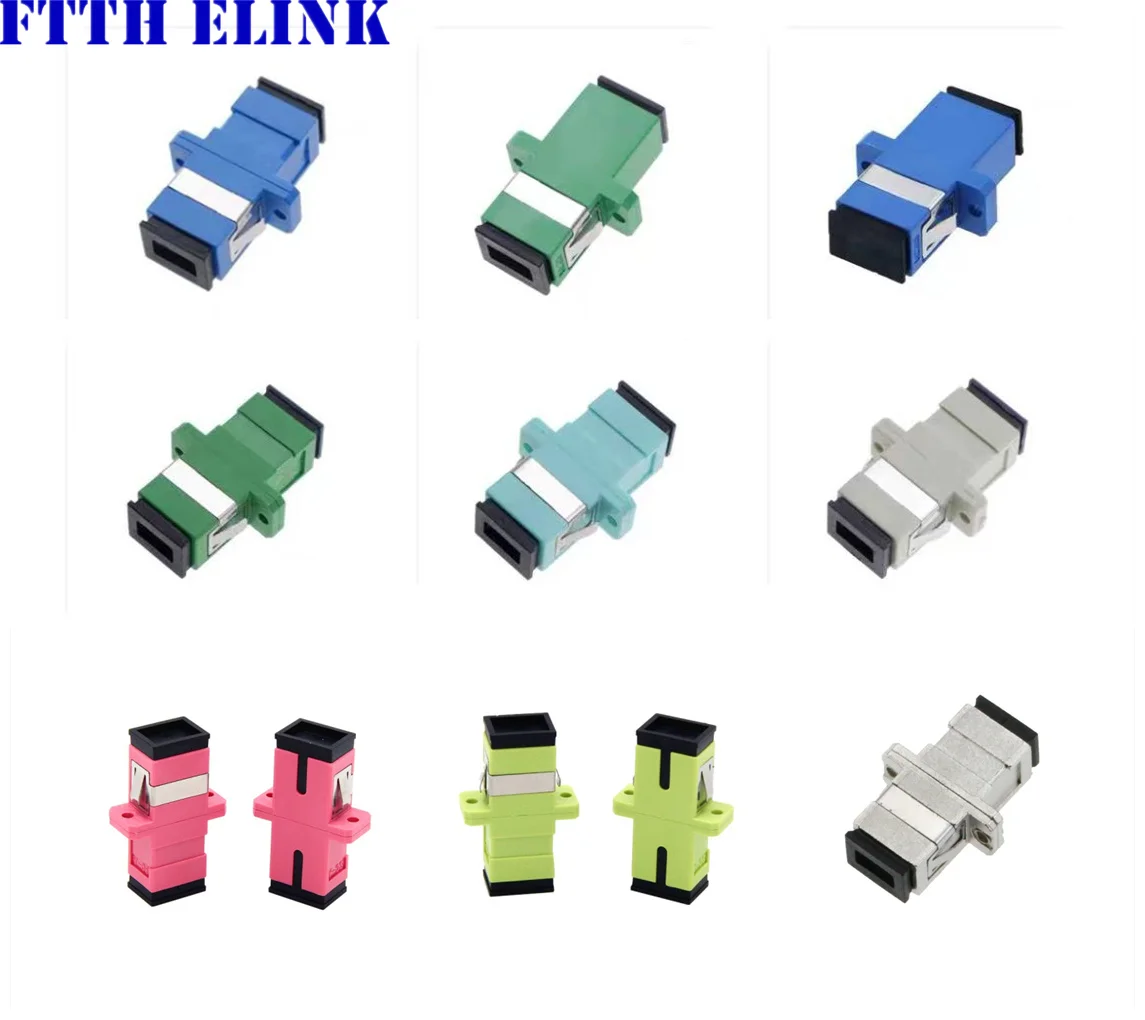 

SC fiber optic adapter SM MM Simplex OM3 OM4 OM5 SCAPC Metal plastic optical fibre coupler connector SC-SC FTTHELINK 100pcs