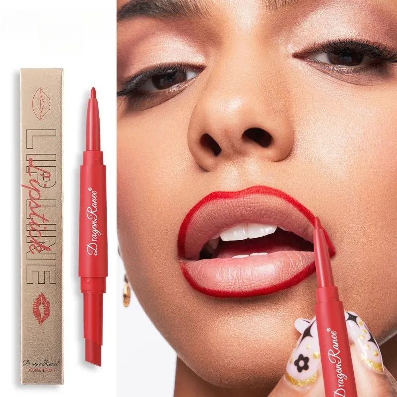 2 in 1 Lip Liner and Lipstick Pen Easy To Color Waterproof Long Lasting Red Nude Matte Lip Liner for Daily Outline Stick Makeup