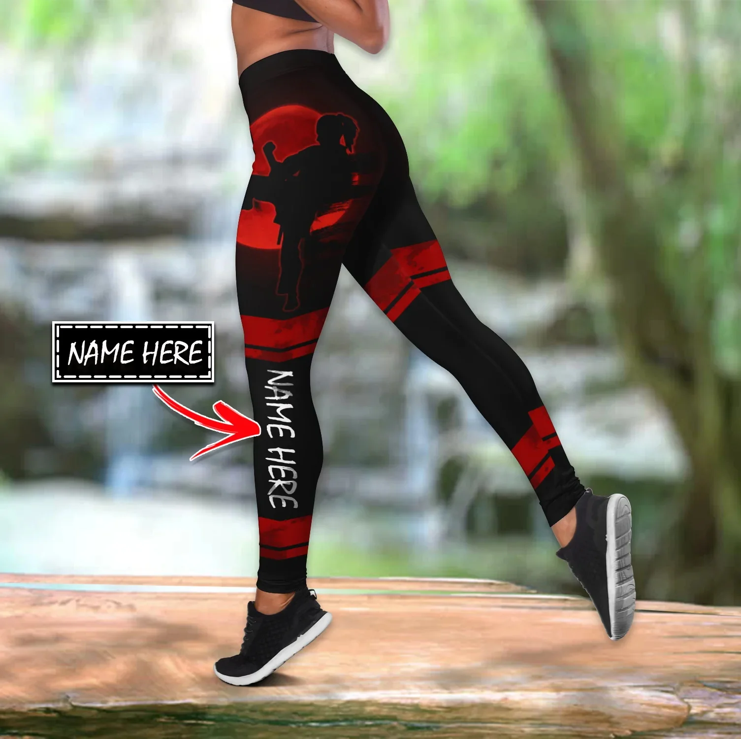 Customize Name Karate 3D Printed Hollow Tank Top & Leggings Set Fitness Female Full Length Leggings yoga Running Pants DDK111