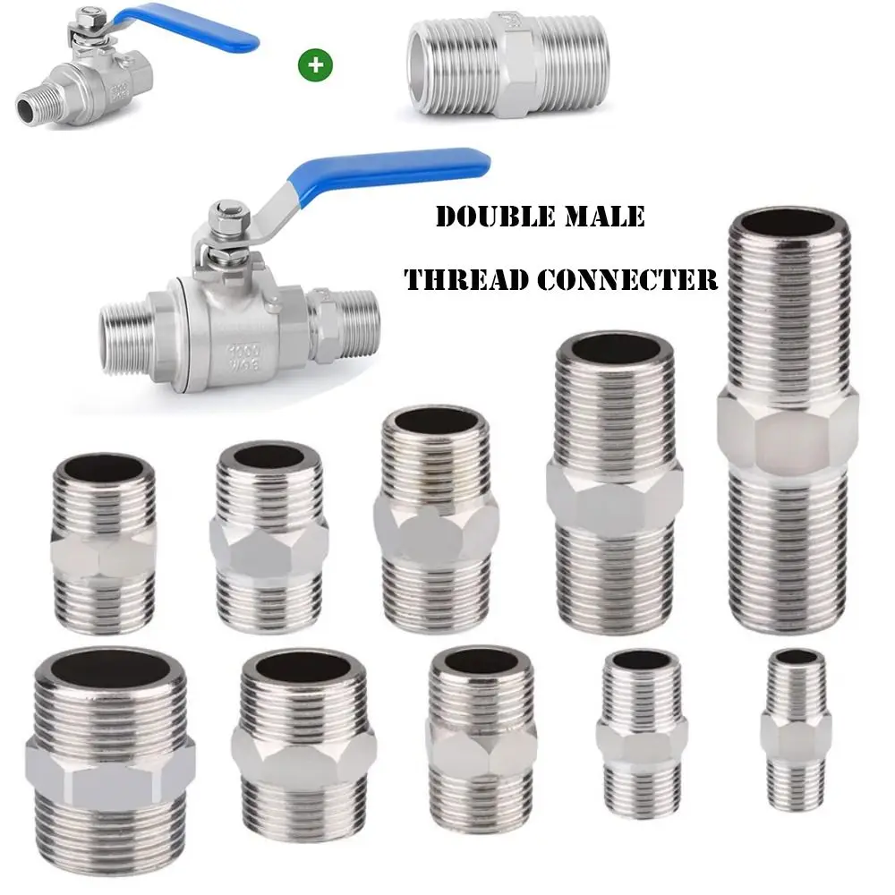 201 Stainless Double Male Thread Connecter Thickened Multiple Specifications Hex Nipple Union Hexagonal Pipe Fittings