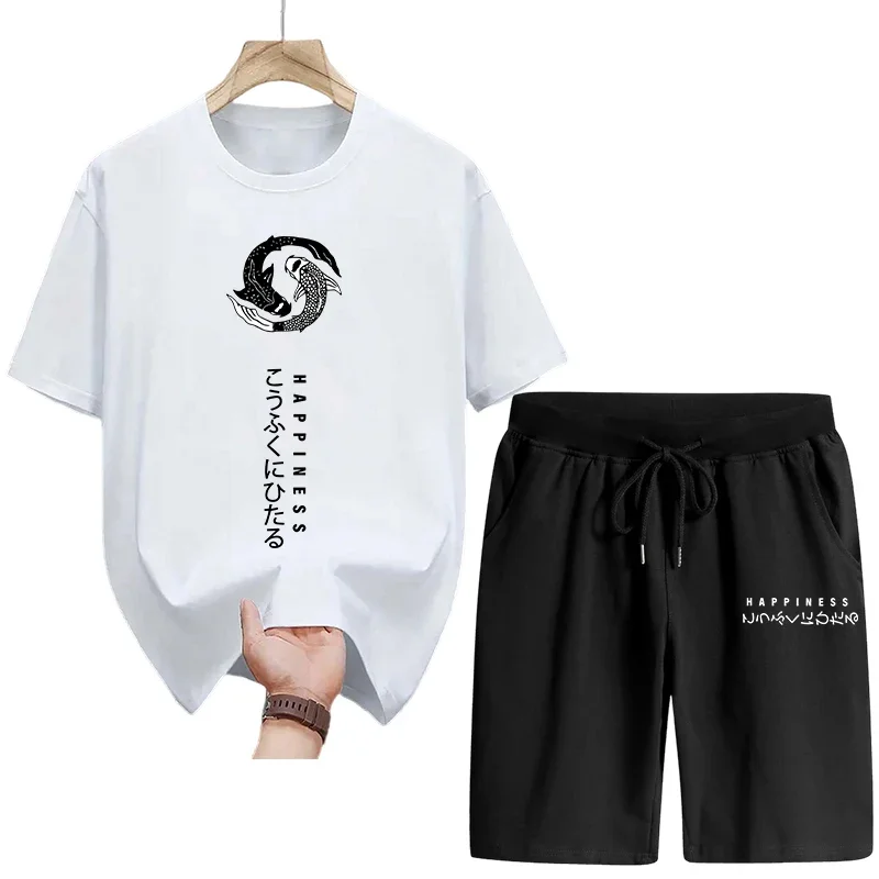 

Japanese Fashion T-shirt Shorts 2 Piece Set Men's Tracksuit High Quality Pure Cotton O-neck Short Sleeved Summer Casual Outfits