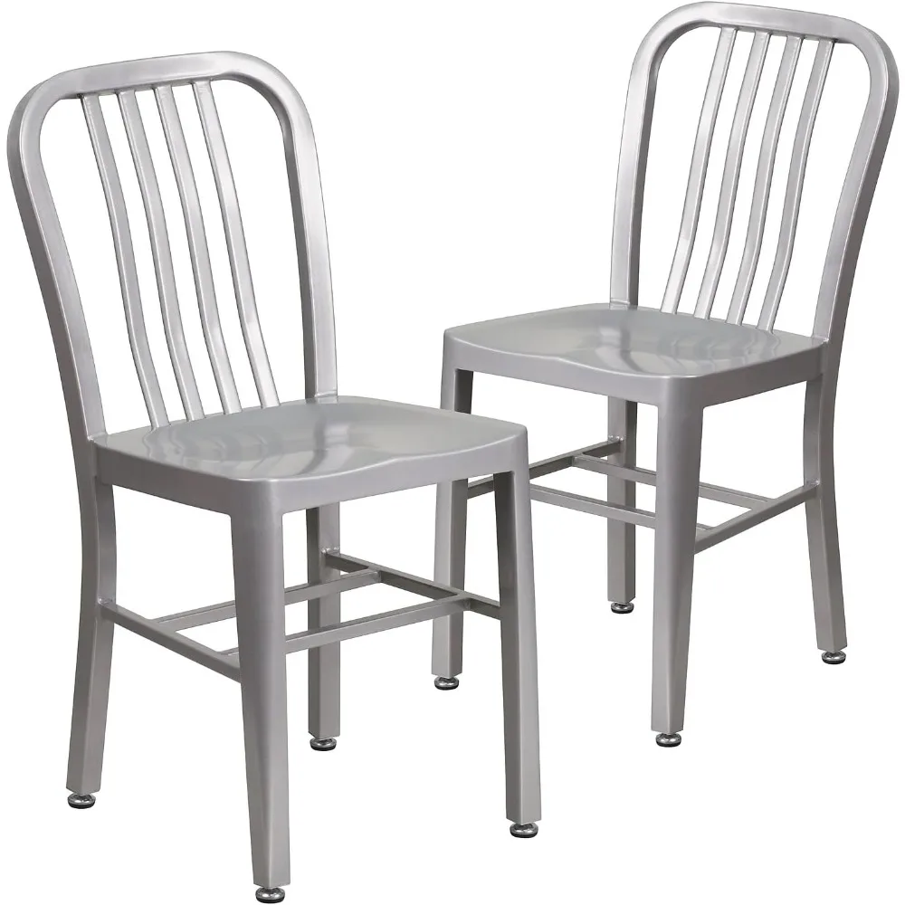 

Indoor/Outdoor Modern Metal Dining Chairs, Commercial-Grade Galvanized Steel Restaurant Chairs, Set of 2