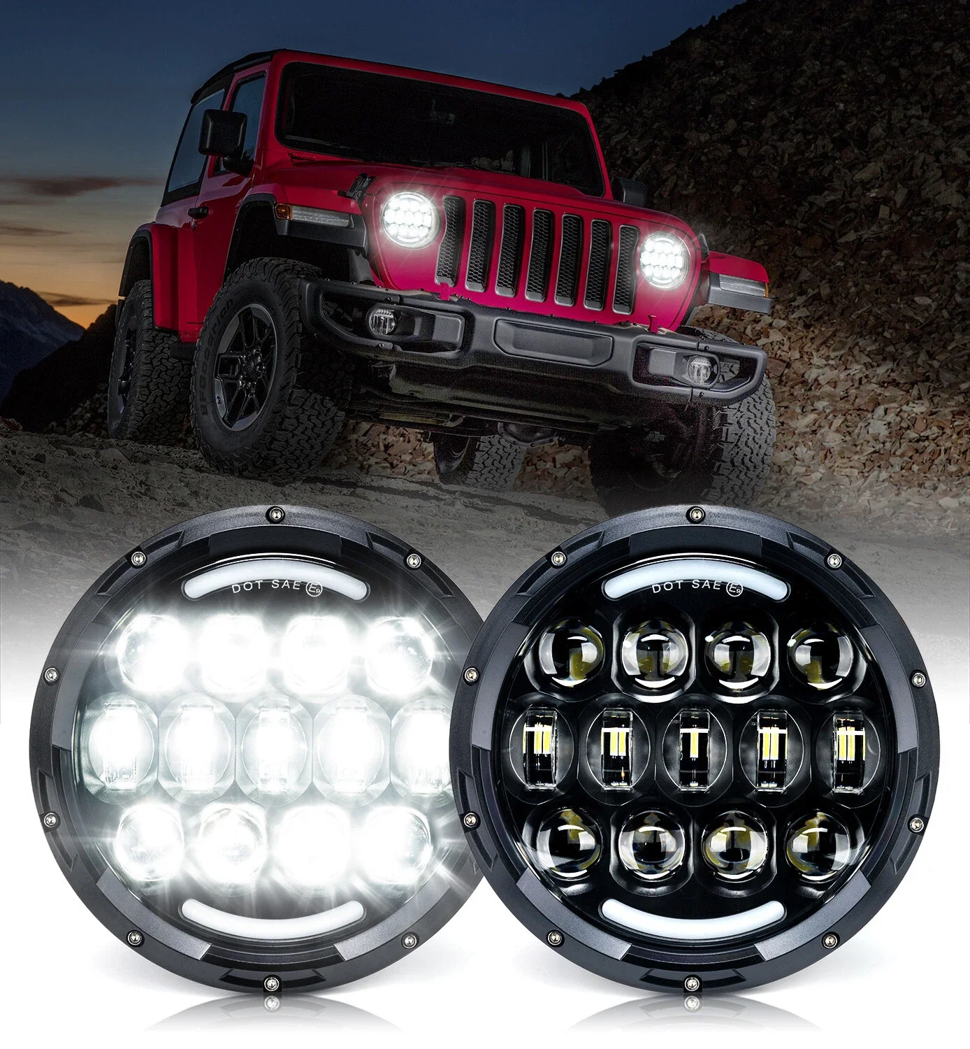 

2pcs 7inch Round Led Headlight for Jeep JK Land Rover Defender 90 110 Car Accessories DRL Turn signal 105W Dot Emark 7" Headlamp