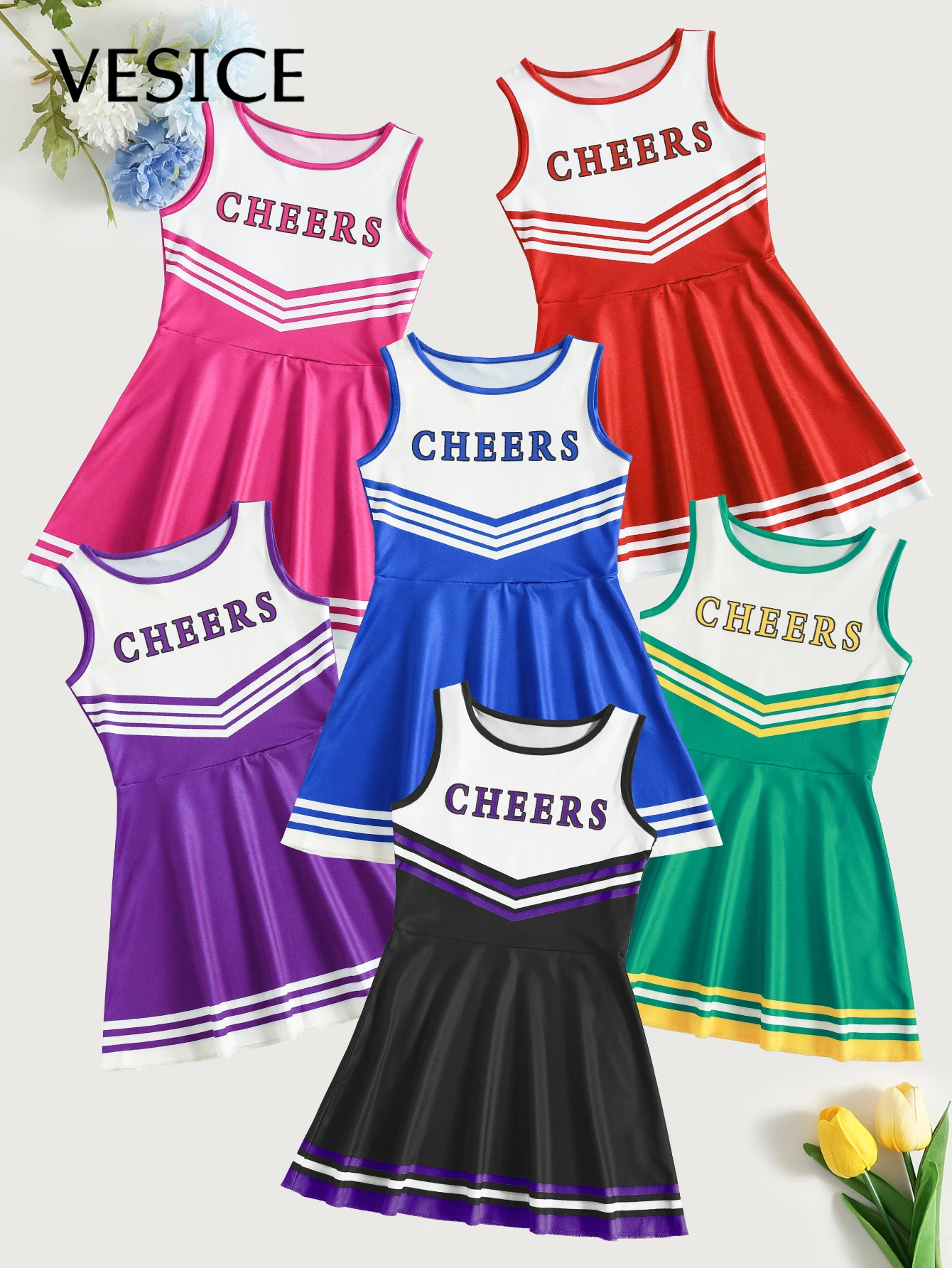 

Cheerleader Set Kids Girls Dresses Cute Homecoming Season Performance Costumes Christmas Day Party Bash Costumes