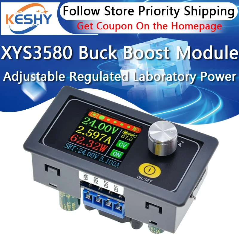 XYS3580 DC DC Buck Boost Converter CC CV 0.6-36V 5A Power Module Adjustable Regulated Laboratory Power Supply Variable