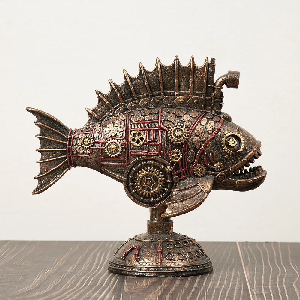 

American Bronze Retro Resin Steampunk Blackfish Figurines Black Whale Classic Crafts Home Living Room Office Decor Accessories