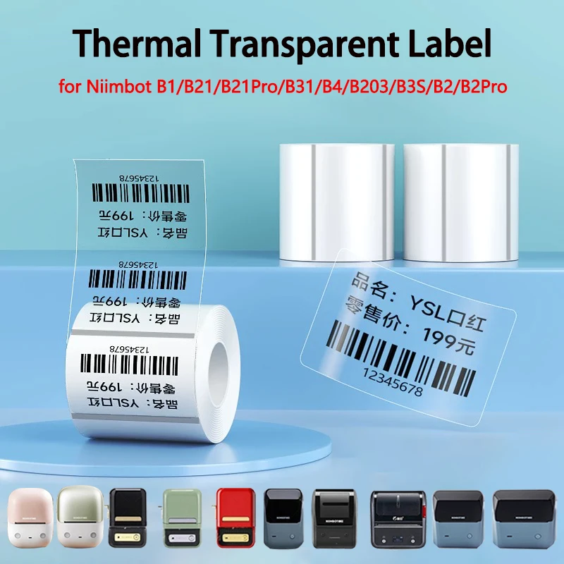 

Прозрачная термобумага для печати этикеток Niimbot B1/B21/B21Pro/B2Pro/B3S/B203/B31/B4, водонепроницаемые прозрачные ценники, наклейки для именных бирок