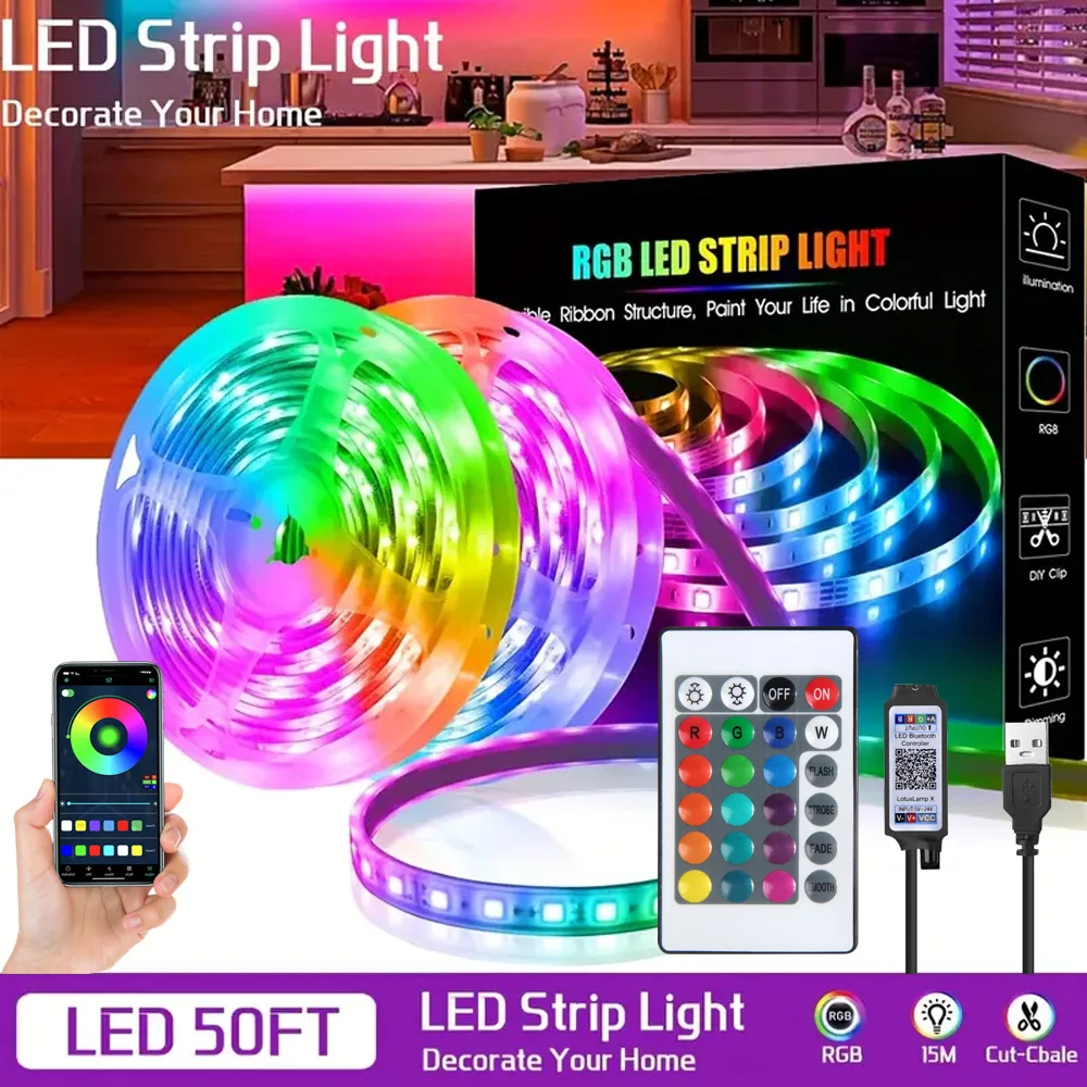 

USB 5V Strip Led Lights Tape RGB 3535 Led Wall Room APP Пульт дистанционного управления Гибкая светодиодная лента Диодные фонари для украшения комнаты и дома