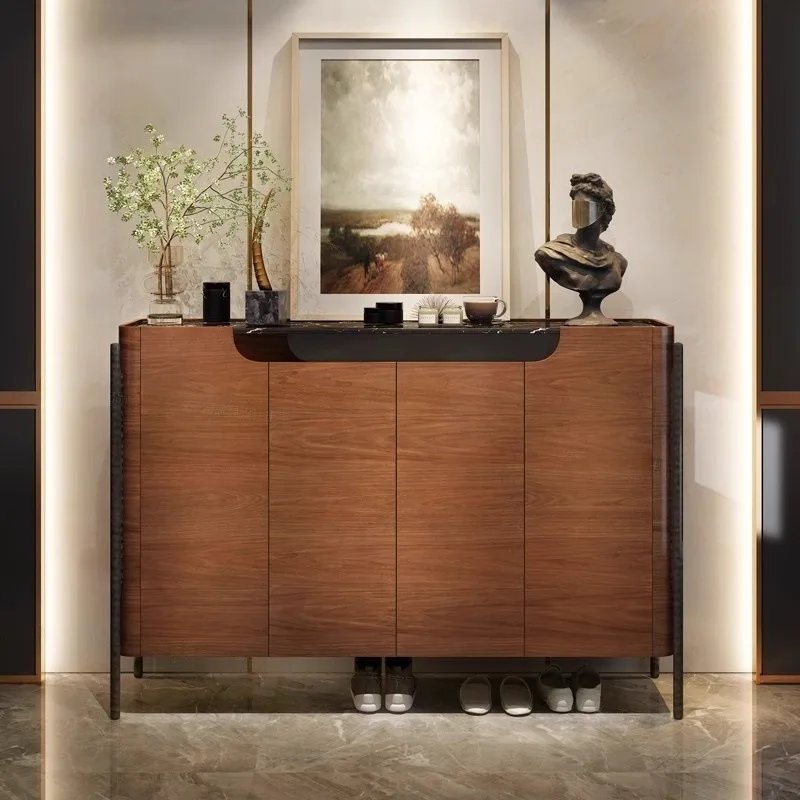 French light luxury solid wood entrance shoe cabinet integrated villa foyer marble locker medium