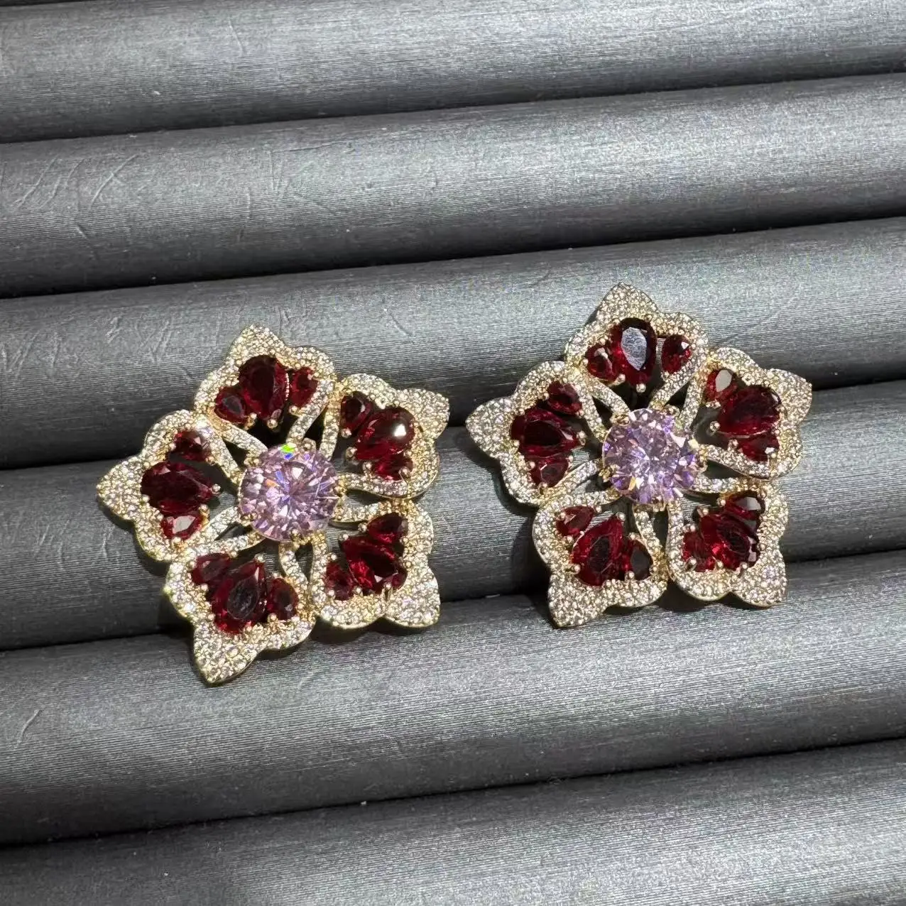 

fashion cubic zirconia earrings for women shiny jewelry white red purple flower stud earrings party daily wear female gift