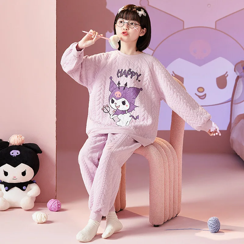 Cartoon Sanrio Kulomi Children's Pajamas, Loungewear Women's Pajamas Cute Long Sleeve Pants Children's Silk Pajamas Women's