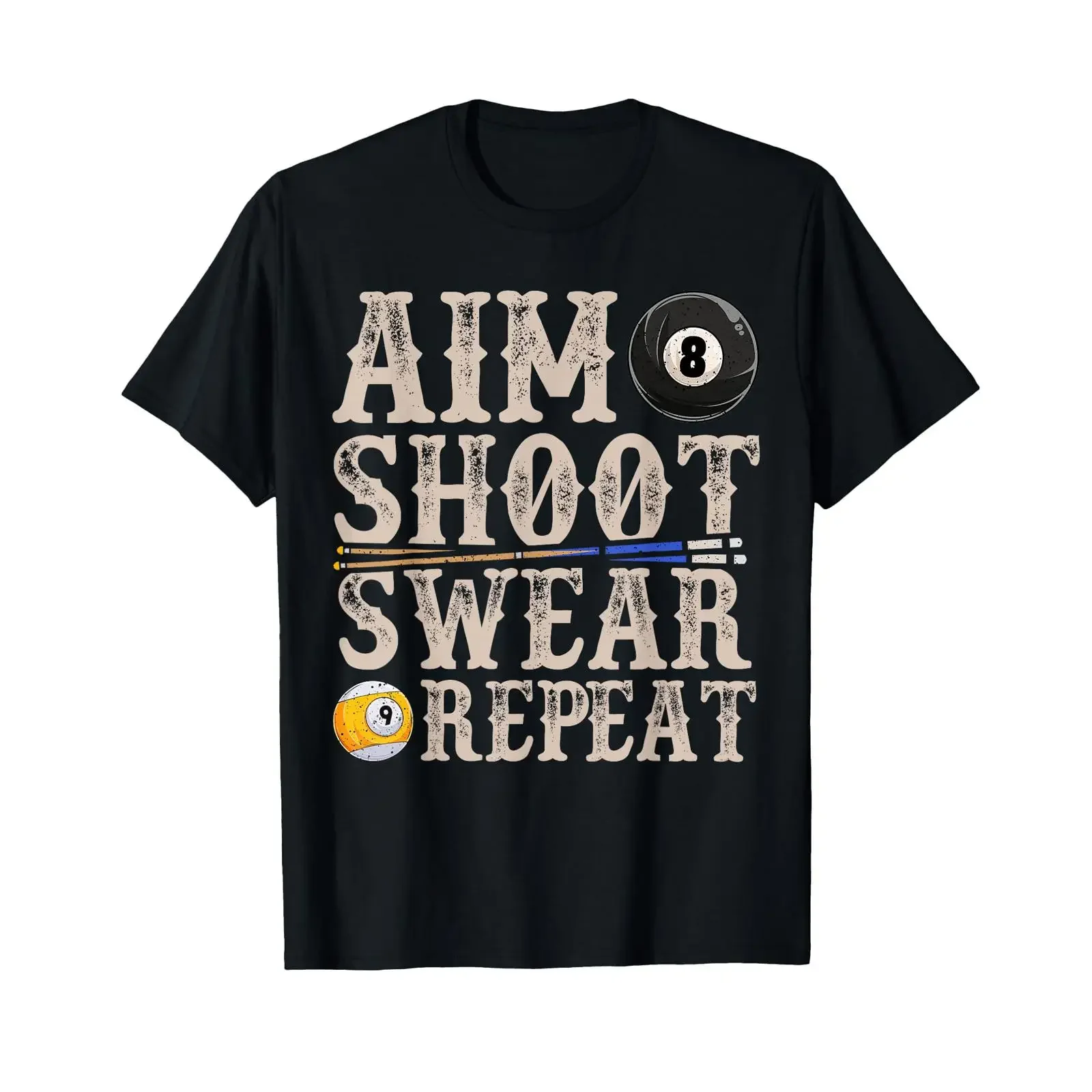Aim Shoot Swear Repeat Funny Pool Billiards T Shirt vintage Washed Slightly fashion graphic Top For Everyday Wear Casual