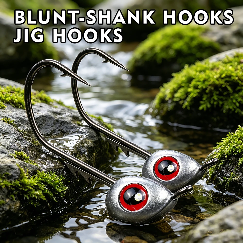 Proberos 10PCS/BOX Jig Head Hooks Shank Barbed Root Ned Rig Big Fish Eye Fishing T-tail Soft Lure Kit Tackle Gear Fishhook