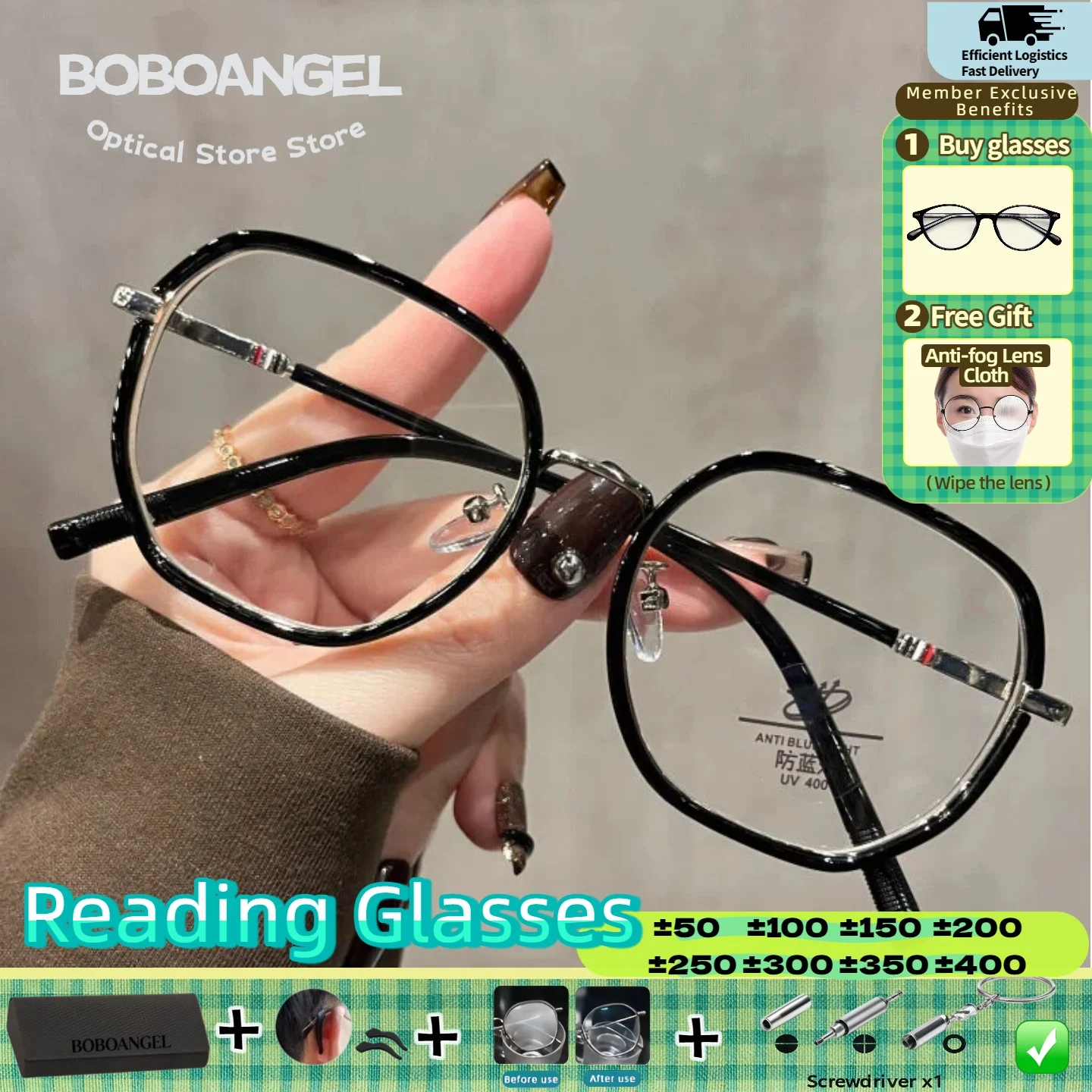

BOBOANGEL Design Polygonal Myopia Optical Prescription Glasses Women Anti Blue Ray Progressive High Quality Reading Eyeglasses