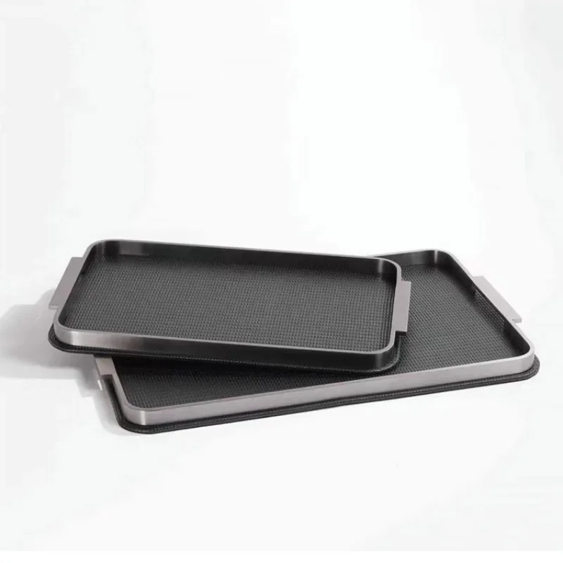 

Modern light luxury leather metal tray model room living room coffee table dining table study desktop storage decoration