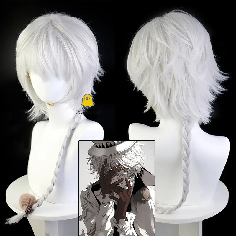 Nikolai Gogol Cosplay Wig Anime Overcoat Off-White Short Hair Long Ponytail Headwear The Decay of The Angel Men