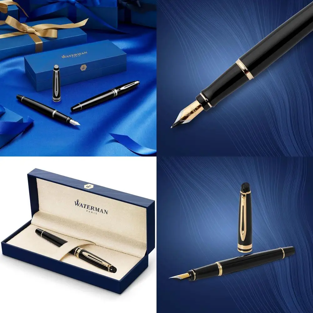 

Elegant Black Fountain Pen with 23k Gold Accents and Fine Nib, Gift Boxed