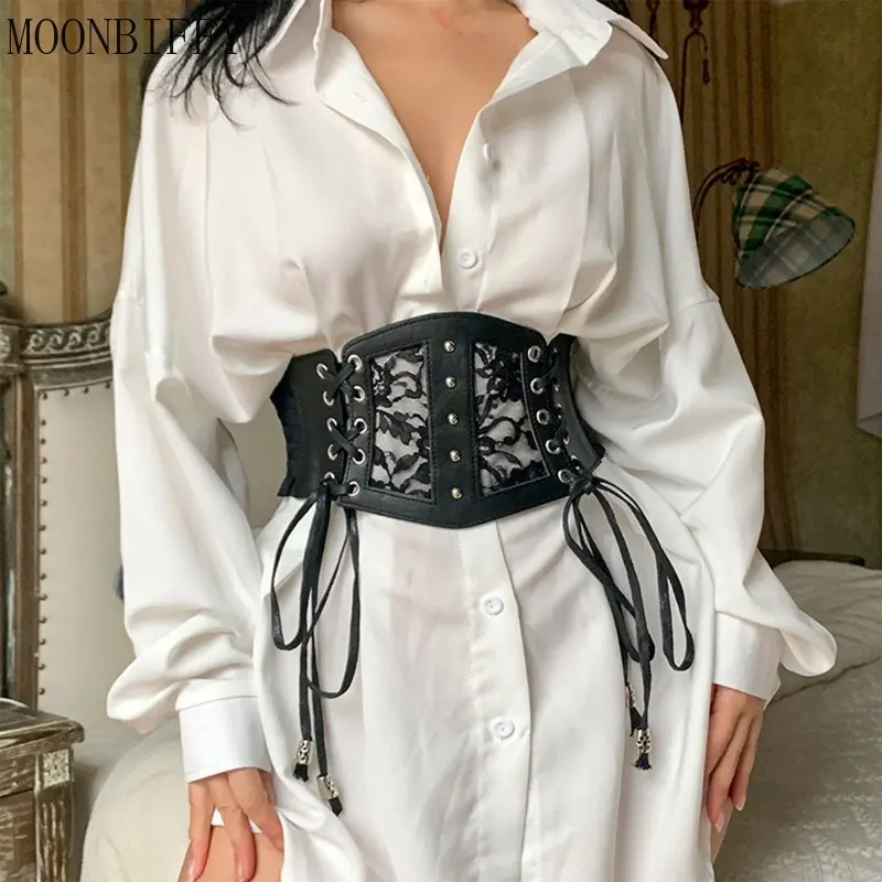 

Women Corset Black Sexy Lace Girdle Underbust Waist Bandage Bustier Body Slimming Wide Belts Dress Girdle Elastic Waistband