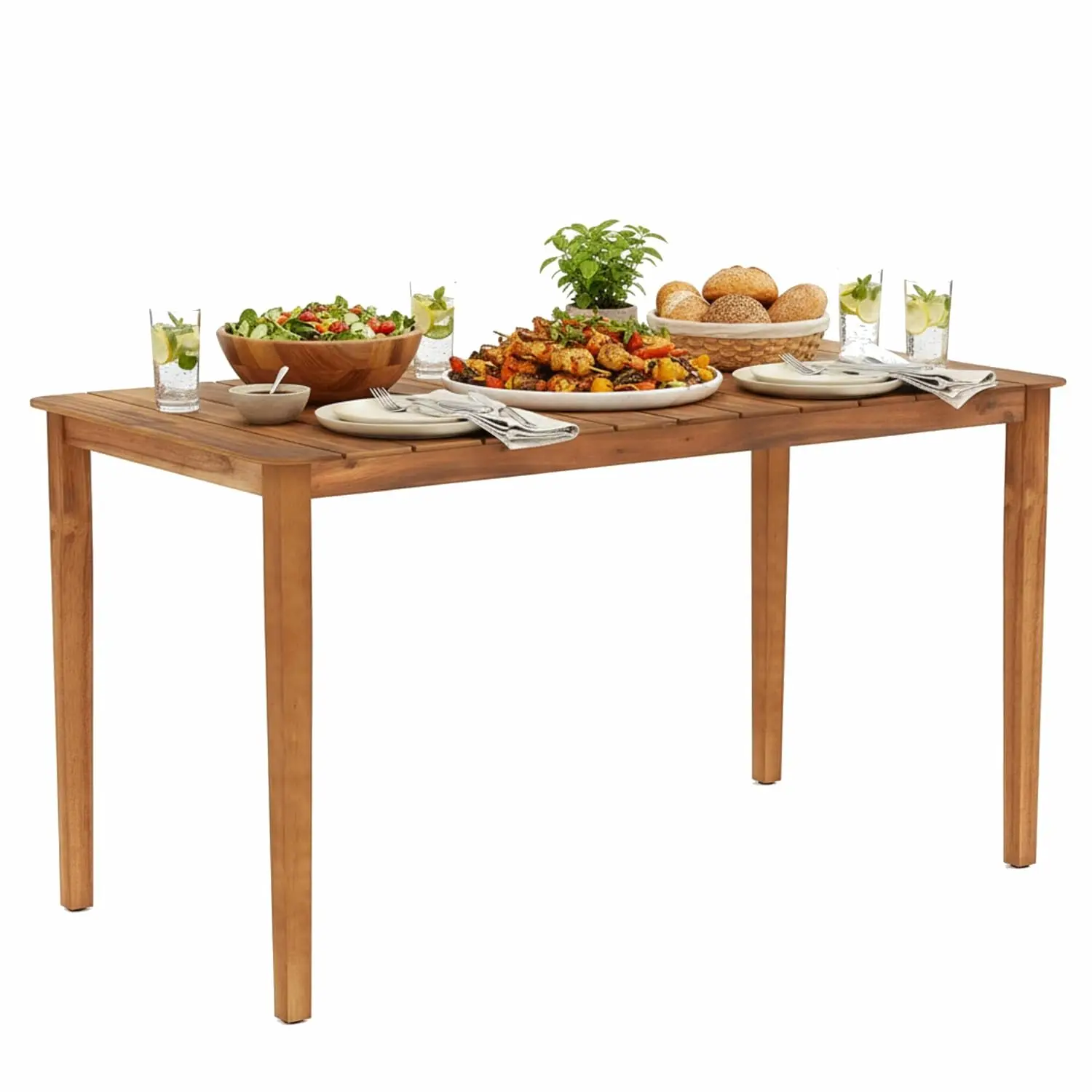 

Обеденный стол из акации 54 дюйма с реечной столешницей для патио, улицы, сада, террасы, на заказ