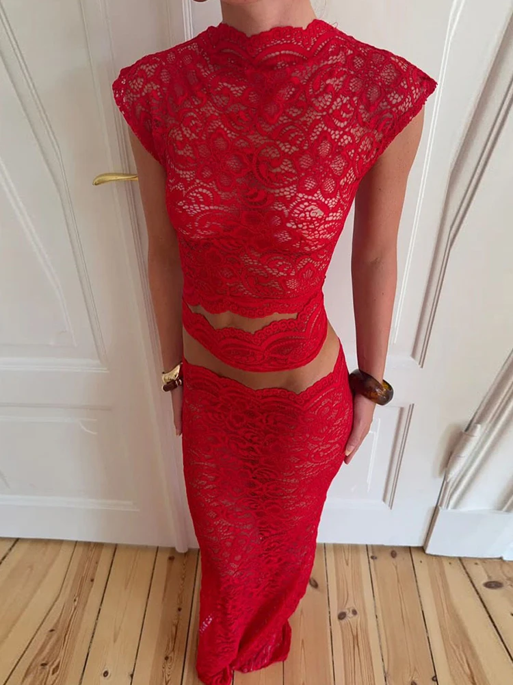 큐트뉴 자카드 2피스 세트 여성 섹시 홀로우 불규칙 탱크탑+롱 스커트 2025 여름 매칭 클럽웨어 섹시 의상