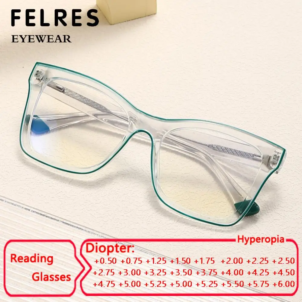 

Transparent Square Reading Glasses Women Stylish Computer Gaming Eye Protection Presbyopia Eyewear FELRES