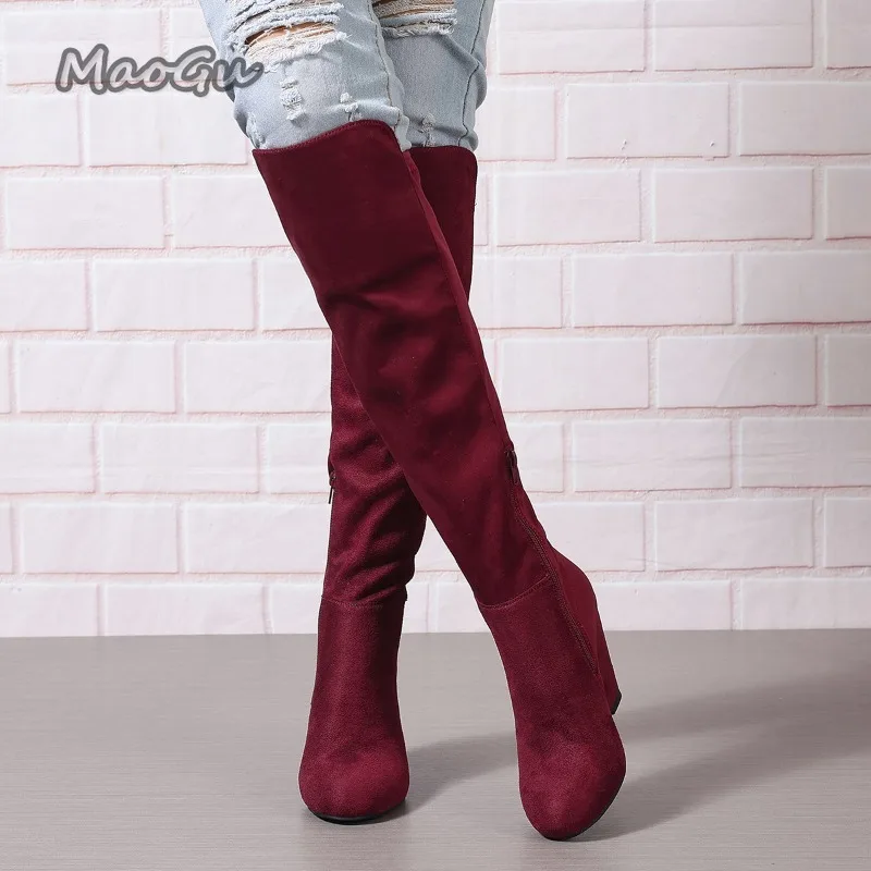Women Autumn Winter Knee High Boots Wedge Boots for Women Plus Size Suede Elastic Women's Long Botas Feminino Botas Para Mujer image 2