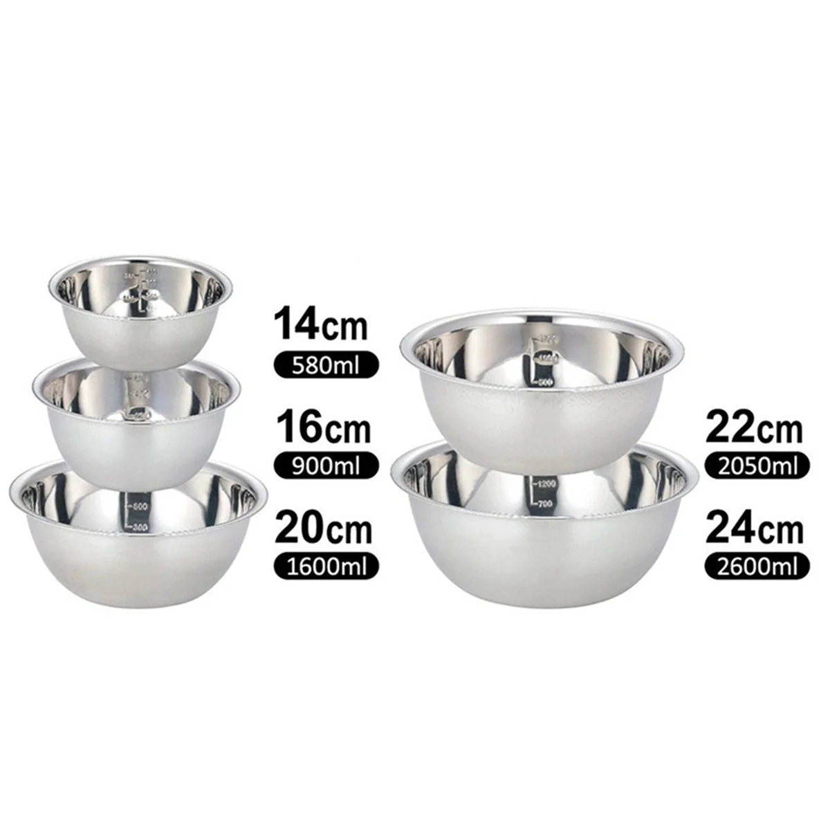 Stainless Steel Mixing Bowl Set Multipurpose Soup Basin 5 Sizes Space Saving Nesting Bowls Set-T33C