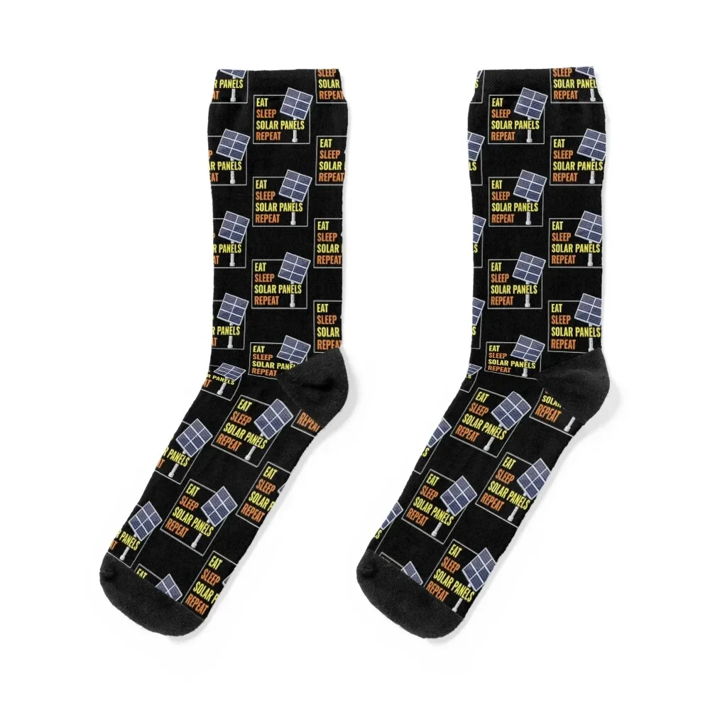 Eat Sleep Solar Panels Photovoltaic Sun Socks golf Christmas Hiking boots cartoon Women Socks Men's