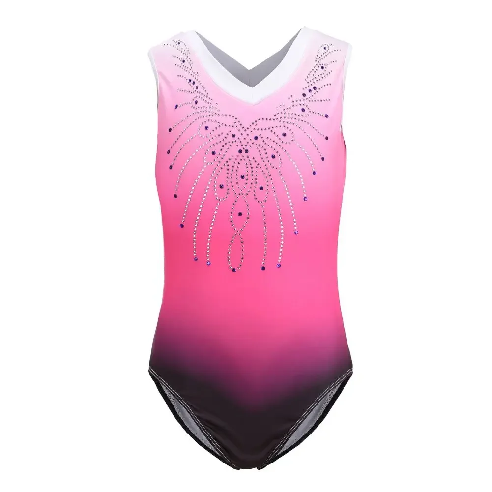 5-14T Kids Girl Ballet Dance Gymnastic Leotard Sleeveless V-Neck Bodysuit for Stage Performance Dancewear Sportswear Costumes