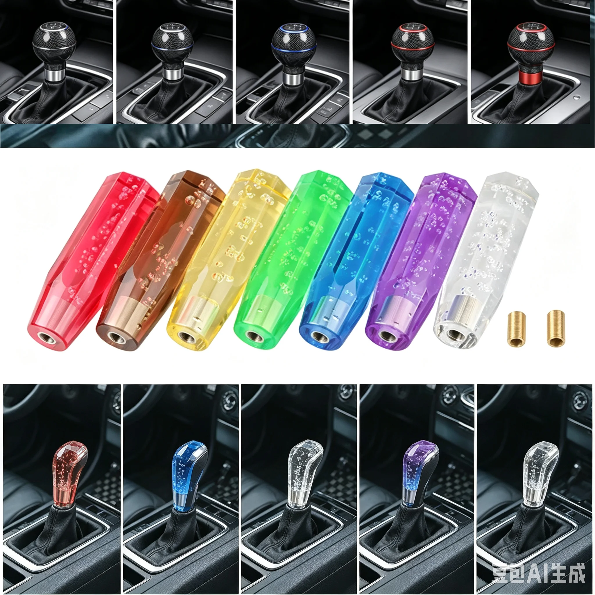 Universal Car Octagon Crystal Manual Bubble Gear Stick Shift Shift Knob 150mm MT AT 7 Colors