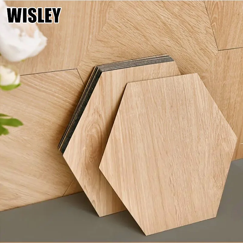 Pegatinas para suelo de azulejos para decoración del hogar, pegatinas para azulejos de suelo de grano de madera Hexagonal antideslizantes impermeables, pegatina autoadhesiva para azulejos de pared